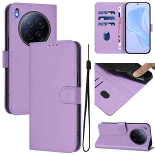 For Tecno Camon 40 Premier Skin Feel Solid Color Leather Phone Case with Lanyard(Lavender Purple)