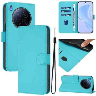 For Tecno Camon 40 Premier Skin Feel Solid Color Leather Phone Case with Lanyard(Lake Blue)