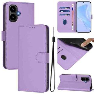 For Tecno Pop 10 Skin Feel Solid Color Leather Phone Case with Lanyard(Lavender Purple)