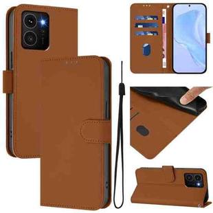 For HMD Skyline Skin Feel Solid Color Leather Phone Case with Lanyard(Brown)