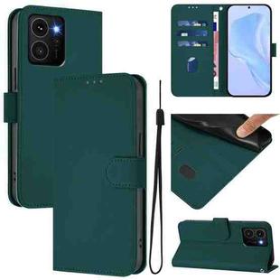 For HMD Skyline Skin Feel Solid Color Leather Phone Case with Lanyard(Dark Green)