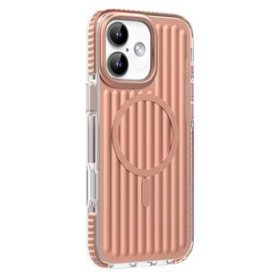 For iPhone 16 Mutural Corrugated Texture Magsafe Magnetic Shockproof Phone Case(Antique Brass)