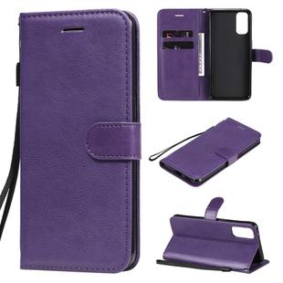 For Oppo Reno4 5G Solid Color Horizontal Flip Protective Leather Case with Holder & Card Slots & Wallet & Photo Frame & Lanyard(Purple)