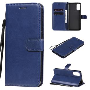 For Oppo Reno4 5G Solid Color Horizontal Flip Protective Leather Case with Holder & Card Slots & Wallet & Photo Frame & Lanyard(Blue)