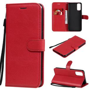 For Oppo Reno4 5G Solid Color Horizontal Flip Protective Leather Case with Holder & Card Slots & Wallet & Photo Frame & Lanyard(Red)