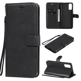 For Oppo Reno4 5G Solid Color Horizontal Flip Protective Leather Case with Holder & Card Slots & Wallet & Photo Frame & Lanyard(Black)