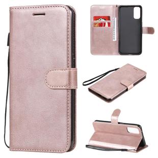 For Oppo Reno4 5G Solid Color Horizontal Flip Protective Leather Case with Holder & Card Slots & Wallet & Photo Frame & Lanyard(Rose Gold)
