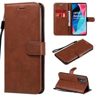 For Oppo Reno4 Pro 5G Solid Color Horizontal Flip Protective Leather Case with Holder & Card Slots & Wallet & Photo Frame & Lanyard(Brown)