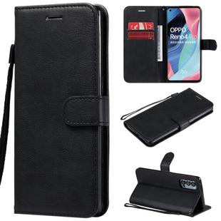 For Oppo Reno4 Pro 5G Solid Color Horizontal Flip Protective Leather Case with Holder & Card Slots & Wallet & Photo Frame & Lanyard(Black)