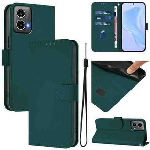 For Motorola Moto G34 5G / G45 5G Skin Feel Solid Color Leather Phone Case with Lanyard(Dark Green)