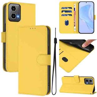 For Motorola Moto G34 5G / G45 5G Skin Feel Solid Color Leather Phone Case with Lanyard(Lemon Yellow)