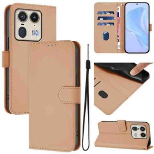 For Motorola Edge 50 5G Global Skin Feel Solid Color Leather Phone Case with Lanyard(Nude)