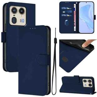 For Motorola Edge 50 5G Global Skin Feel Solid Color Leather Phone Case with Lanyard(Navy Blue)