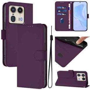 For Motorola Edge 50 5G Global Skin Feel Solid Color Leather Phone Case with Lanyard(Violet)