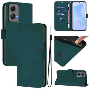 For Motorola Moto G Stylus 5G 2024 Skin Feel Solid Color Leather Phone Case with Lanyard(Dark Green)