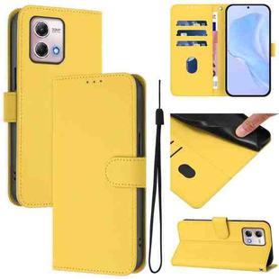 For Motorola Moto G Stylus 2023 4G Skin Feel Solid Color Leather Phone Case with Lanyard(Lemon Yellow)