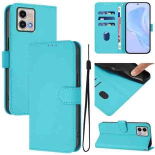 For Motorola Moto G Stylus 5G 2023 Skin Feel Solid Color Leather Phone Case with Lanyard(Lake Blue)