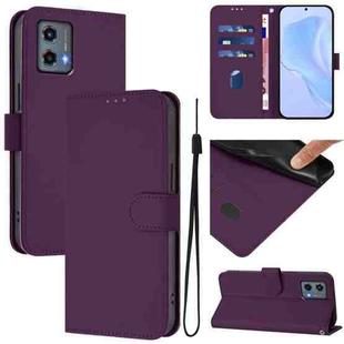 For Motorola Moto G 5G 2023 Skin Feel Solid Color Leather Phone Case with Lanyard(Violet)