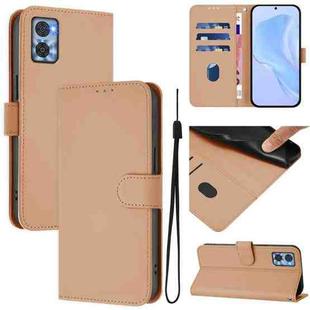 For Motorola Moto E22 4G / E22i 4G Skin Feel Solid Color Leather Phone Case with Lanyard(Nude)