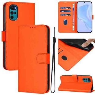 For Motorola Moto G22 4G / E32s Skin Feel Solid Color Leather Phone Case with Lanyard(Orange)