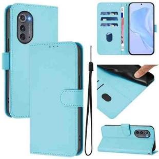 For Motorola Edge 2022 Skin Feel Solid Color Leather Phone Case with Lanyard(Sky Blue)