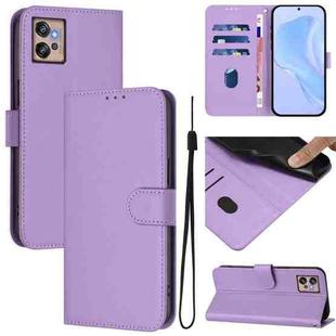 For Motorola Moto G32 Skin Feel Solid Color Leather Phone Case with Lanyard(Lavender Purple)