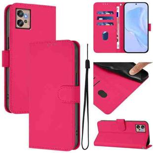 For Motorola Moto G32 Skin Feel Solid Color Leather Phone Case with Lanyard(Rose Red)