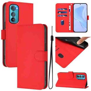 For Motorola Edge 30 Skin Feel Solid Color Leather Phone Case with Lanyard(Red)