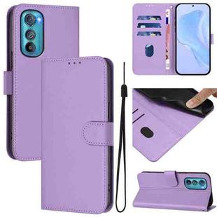 For Motorola Edge 30 Skin Feel Solid Color Leather Phone Case with Lanyard(Lavender Purple)