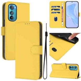 For Motorola Edge 30 Skin Feel Solid Color Leather Phone Case with Lanyard(Lemon Yellow)