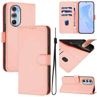 For Motorola Edge X30 5G / 30 Pro Skin Feel Solid Color Leather Phone Case with Lanyard(Pink)