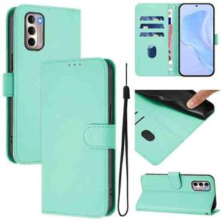 For Motorola Moto G Stylus 4G 2022 Skin Feel Solid Color Leather Phone Case with Lanyard(Mint Green)