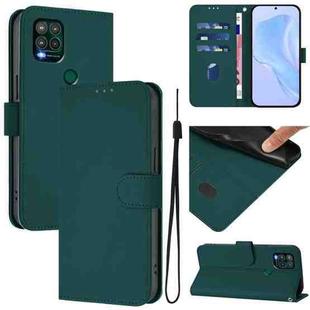 For Motorola Moto G Stylus 5G 2021 Skin Feel Solid Color Leather Phone Case with Lanyard(Dark Green)