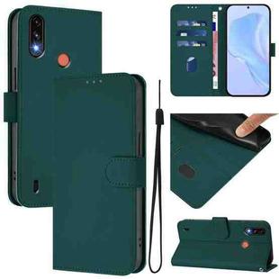 For Motorola Moto E7 Power Skin Feel Solid Color Leather Phone Case with Lanyard(Dark Green)