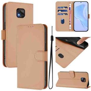 For Motorola Moto G Power 2021 Skin Feel Solid Color Leather Phone Case with Lanyard(Nude)