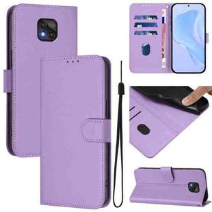 For Motorola Moto G Power 2021 Skin Feel Solid Color Leather Phone Case with Lanyard(Lavender Purple)