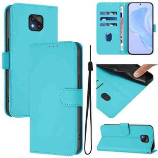 For Motorola Moto G Power 2021 Skin Feel Solid Color Leather Phone Case with Lanyard(Lake Blue)