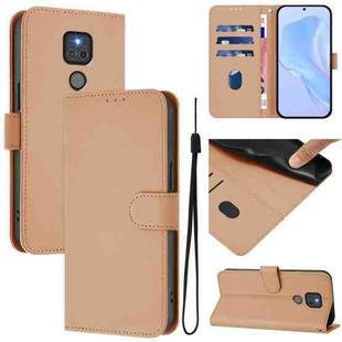 For Motorola Moto G Play 2021 Skin Feel Solid Color Leather Phone Case with Lanyard(Nude)