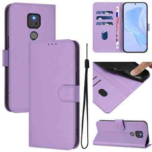 For Motorola Moto G Play 2021 Skin Feel Solid Color Leather Phone Case with Lanyard(Lavender Purple)