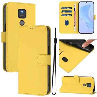 For Motorola Moto G Play 2021 Skin Feel Solid Color Leather Phone Case with Lanyard(Lemon Yellow)