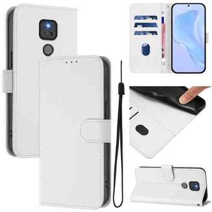 For Motorola Moto G Play 2021 Skin Feel Solid Color Leather Phone Case with Lanyard(White)