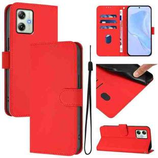 For Motorola Moto G64 India Skin Feel Solid Color Leather Phone Case with Lanyard(Red)