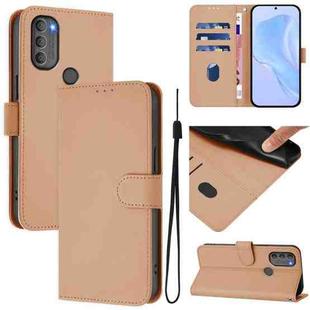 For Motorola Moto G71 5G Skin Feel Solid Color Leather Phone Case with Lanyard(Nude)