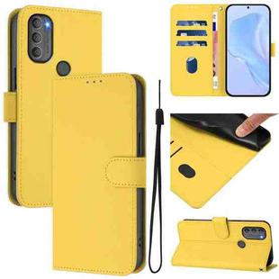 For Motorola Moto G71 5G Skin Feel Solid Color Leather Phone Case with Lanyard(Lemon Yellow)