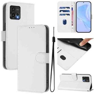 For Motorola Moto G72 Skin Feel Solid Color Leather Phone Case with Lanyard(White)