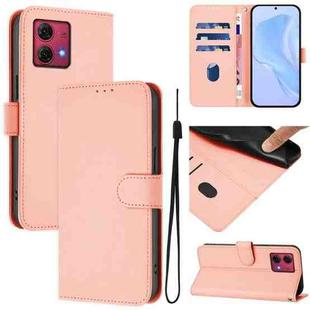 For Motorola Moto G84 5G Skin Feel Solid Color Leather Phone Case with Lanyard(Pink)