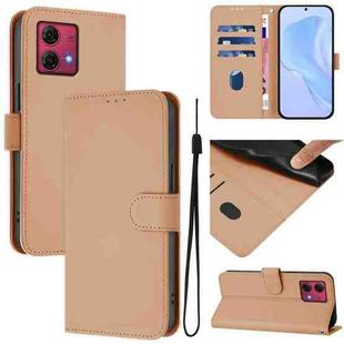 For Motorola Moto G84 5G Skin Feel Solid Color Leather Phone Case with Lanyard(Nude)