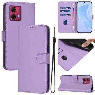 For Motorola Moto G84 5G Skin Feel Solid Color Leather Phone Case with Lanyard(Lavender Purple)