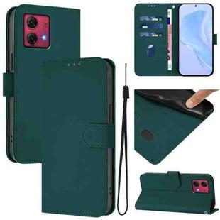 For Motorola Moto G84 5G Skin Feel Solid Color Leather Phone Case with Lanyard(Dark Green)