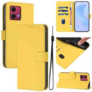 For Motorola Moto G84 5G Skin Feel Solid Color Leather Phone Case with Lanyard(Lemon Yellow)